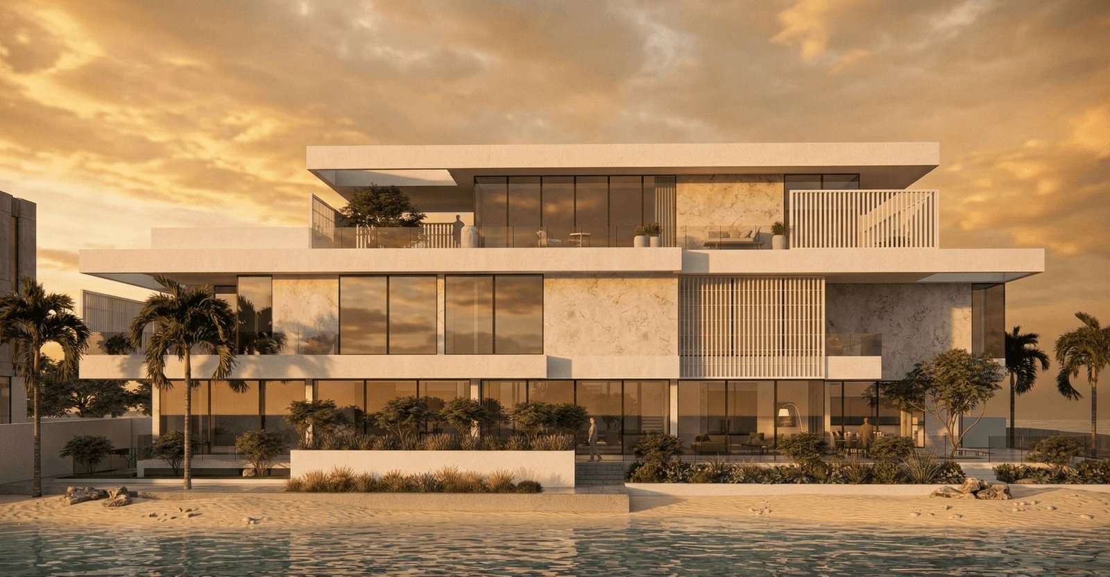 Beach-level elevation with timber screens