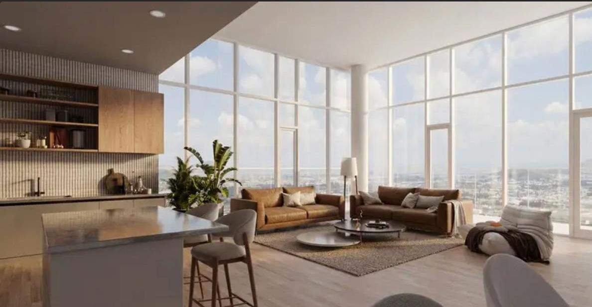 Residence living room with floor-to-ceiling glazing