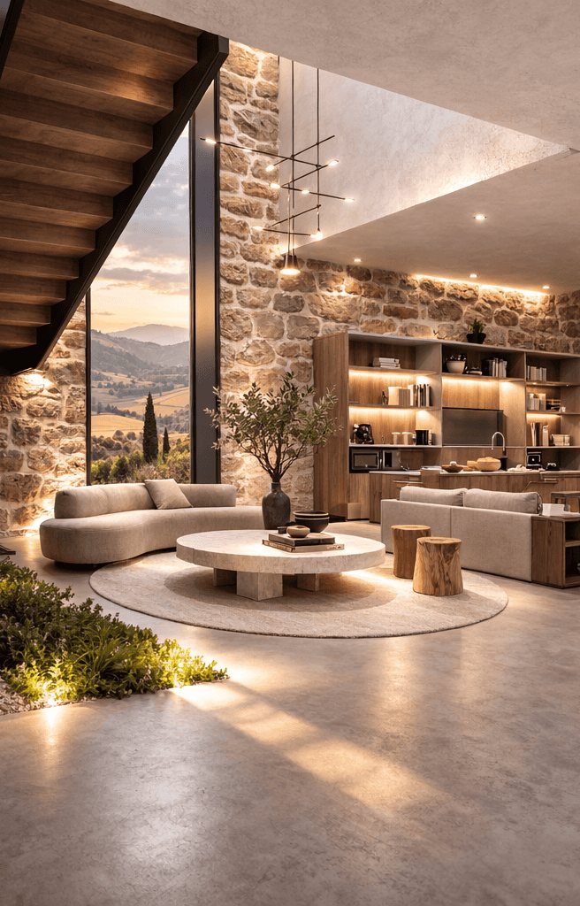 Living area set within the preserved stone walls