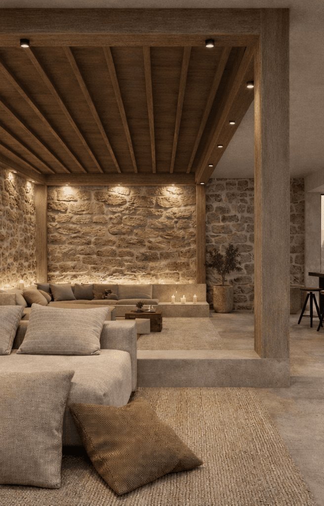 Lounge beneath a solid oak ceiling