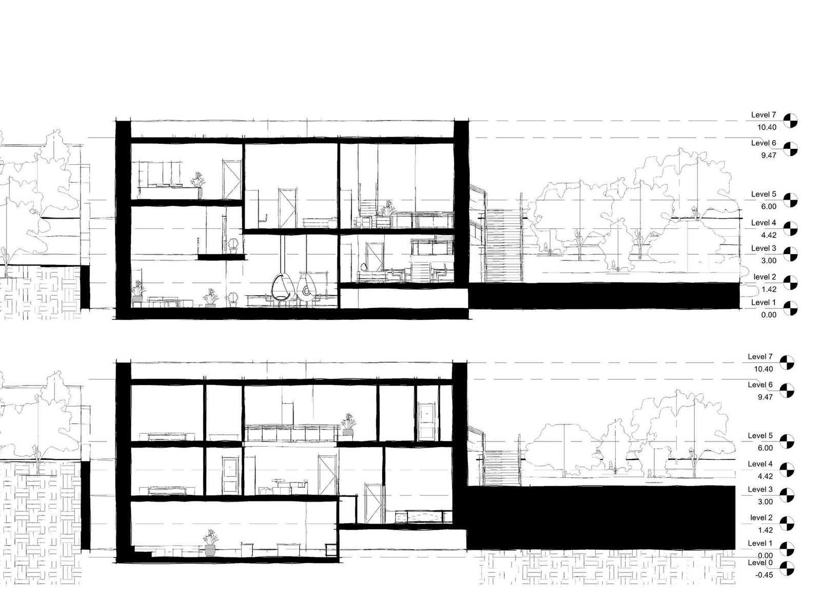 Sections through the tower